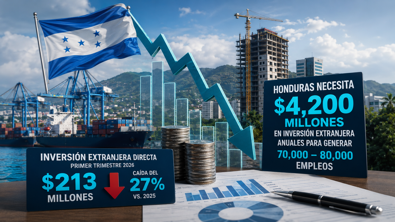 Honduras necesita $4,200 millones al año en inversión para generar empleo, pero el capital extranjero cae 27%